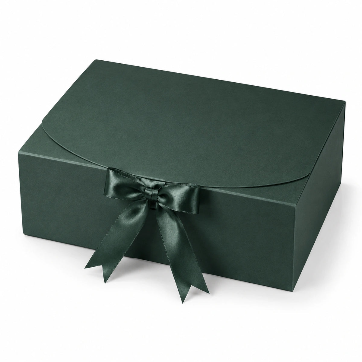 Boîte cadeau 30 x 22 x 10 cm en carton vert foncé avec ruban décoratif