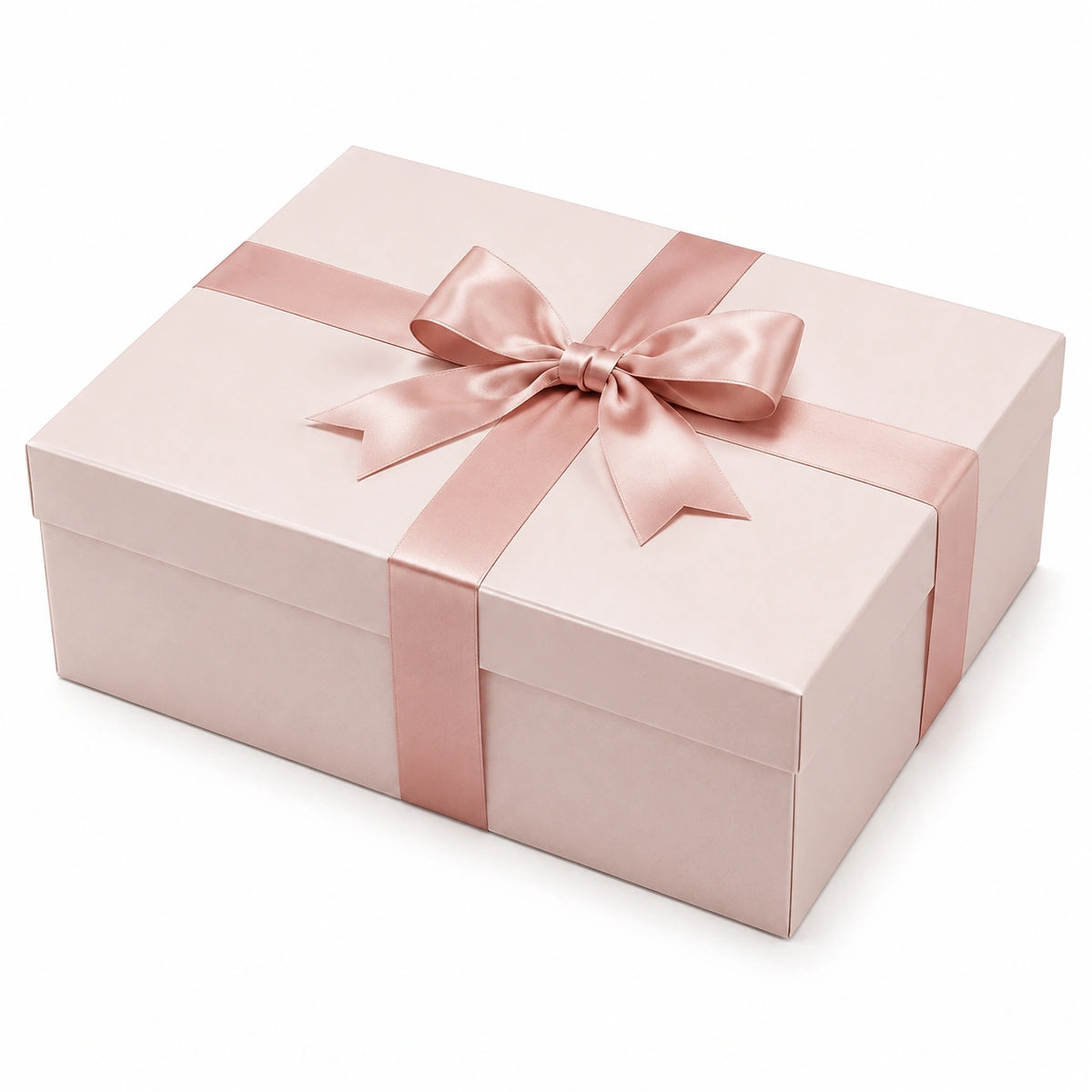 Boîte cadeau 30 x 22 x 10 cm en carton rose avec ruban satiné décoratif