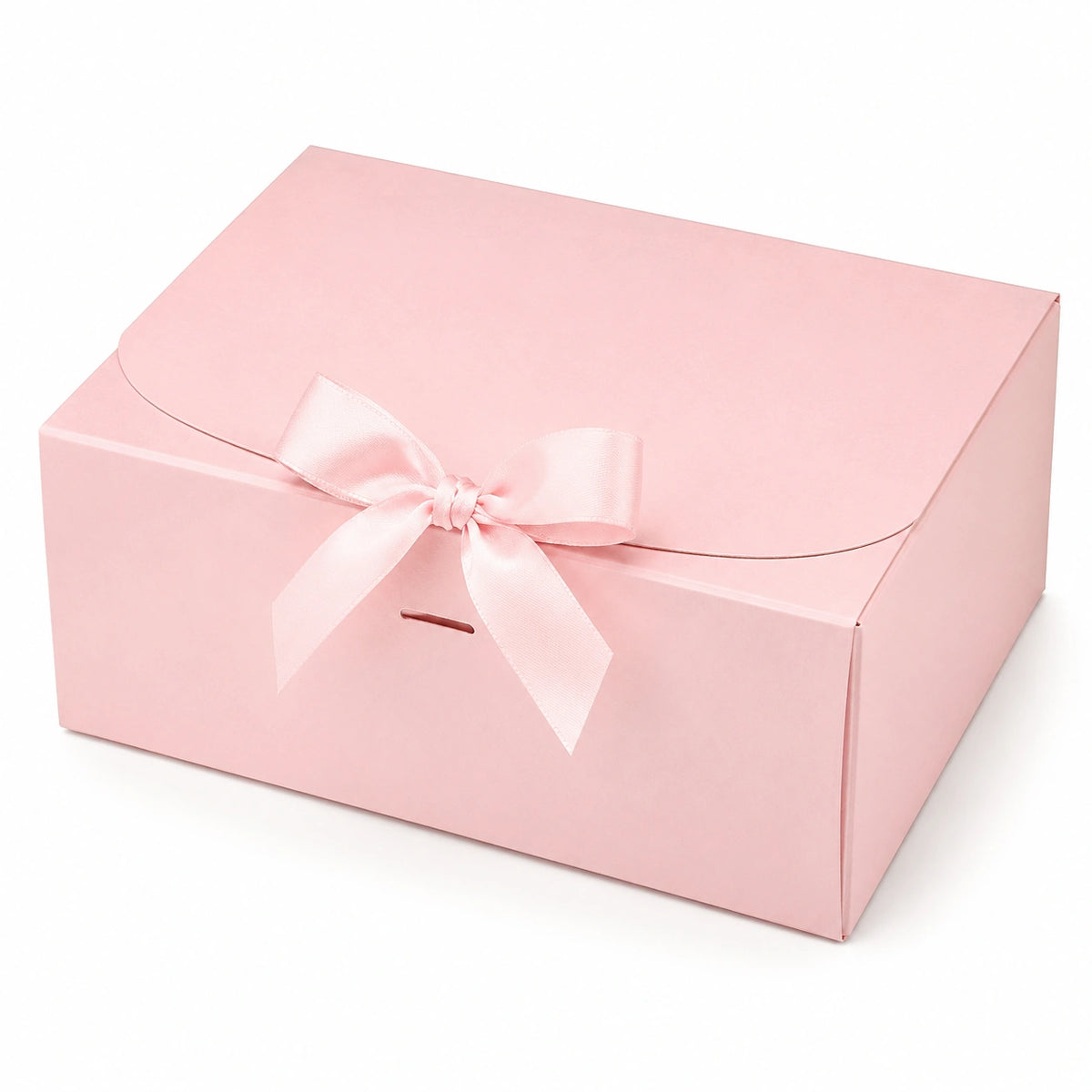 Boîte cadeau 25 x 20 x 10 cm en carton rose avec ruban satiné à rabat