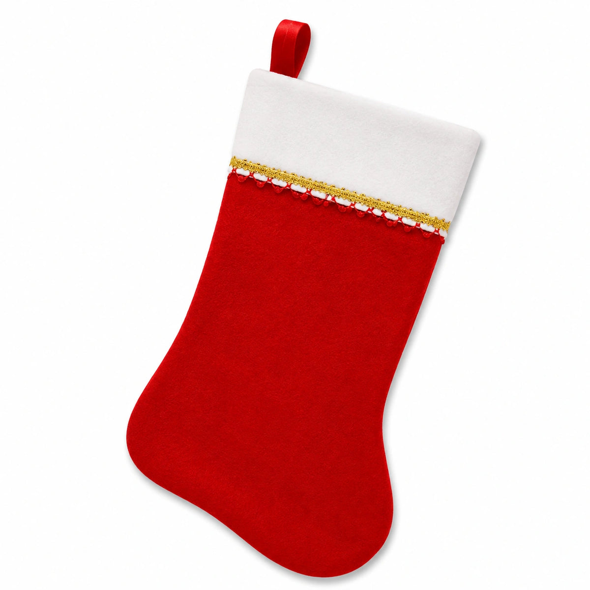 Chaussette de Noël 45 x 25 cm en feutre rouge et blanc avec boucle de suspension décorative