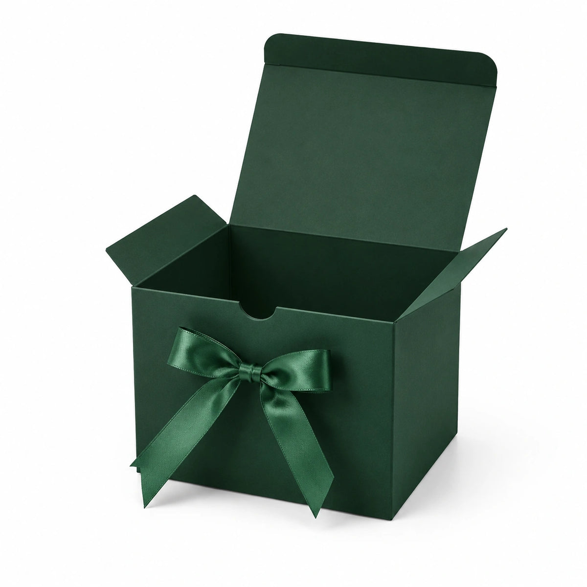 Boîte cadeau carrée 20 cm en carton vert foncé avec ruban satin fermeture à rabat