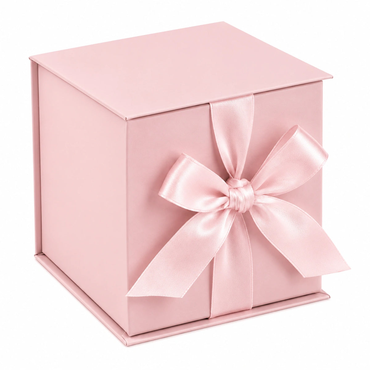 Boîte cadeau 20 x 20 x 20 cm en carton rose avec ruban satiné fermeture décorative