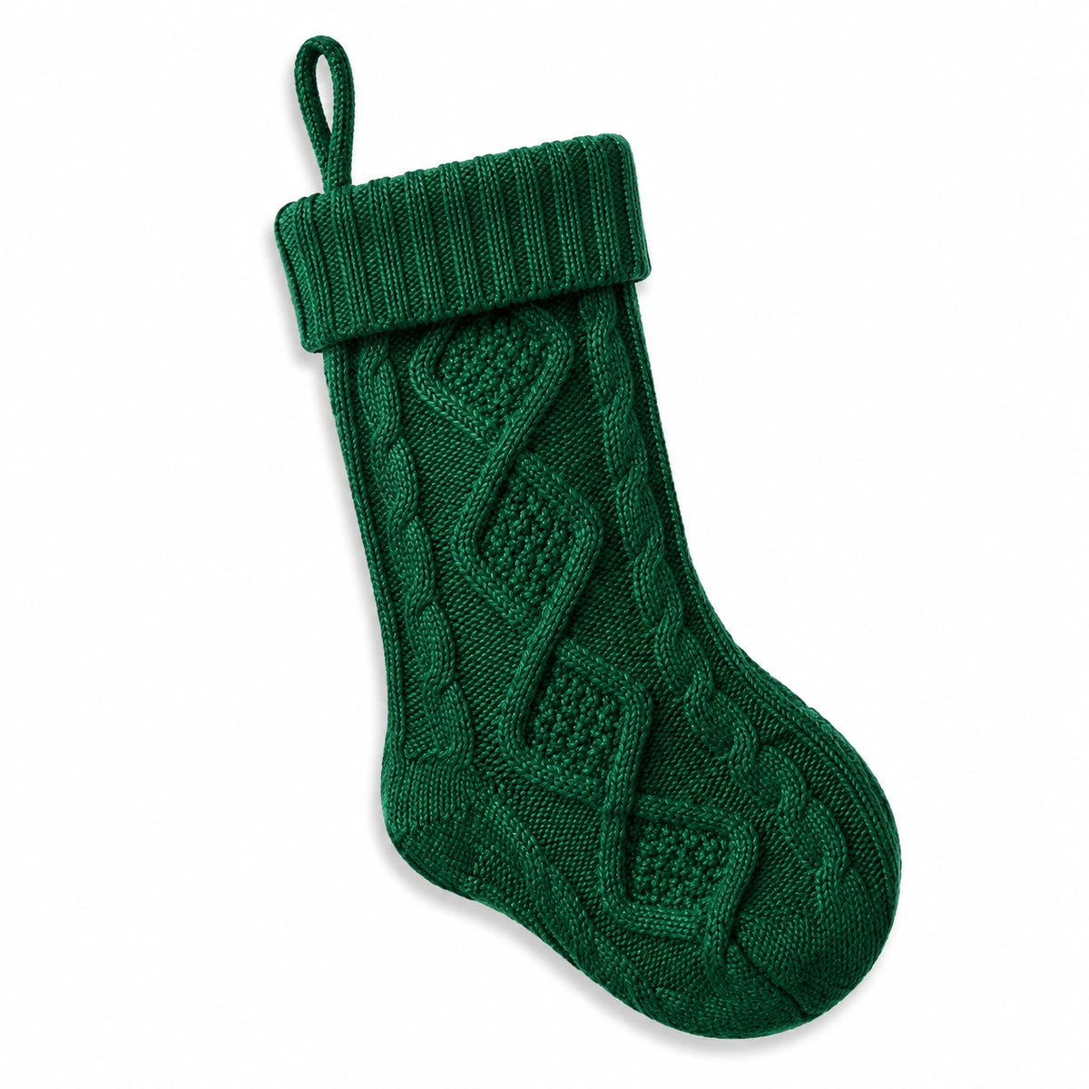 Chaussette de Noël taille unique en textile tricoté vert - décoration à suspendre motif torsadé
