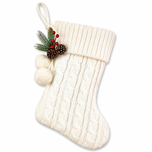 Chaussette de Noël taille unique en maille crème à suspendre style torsadé