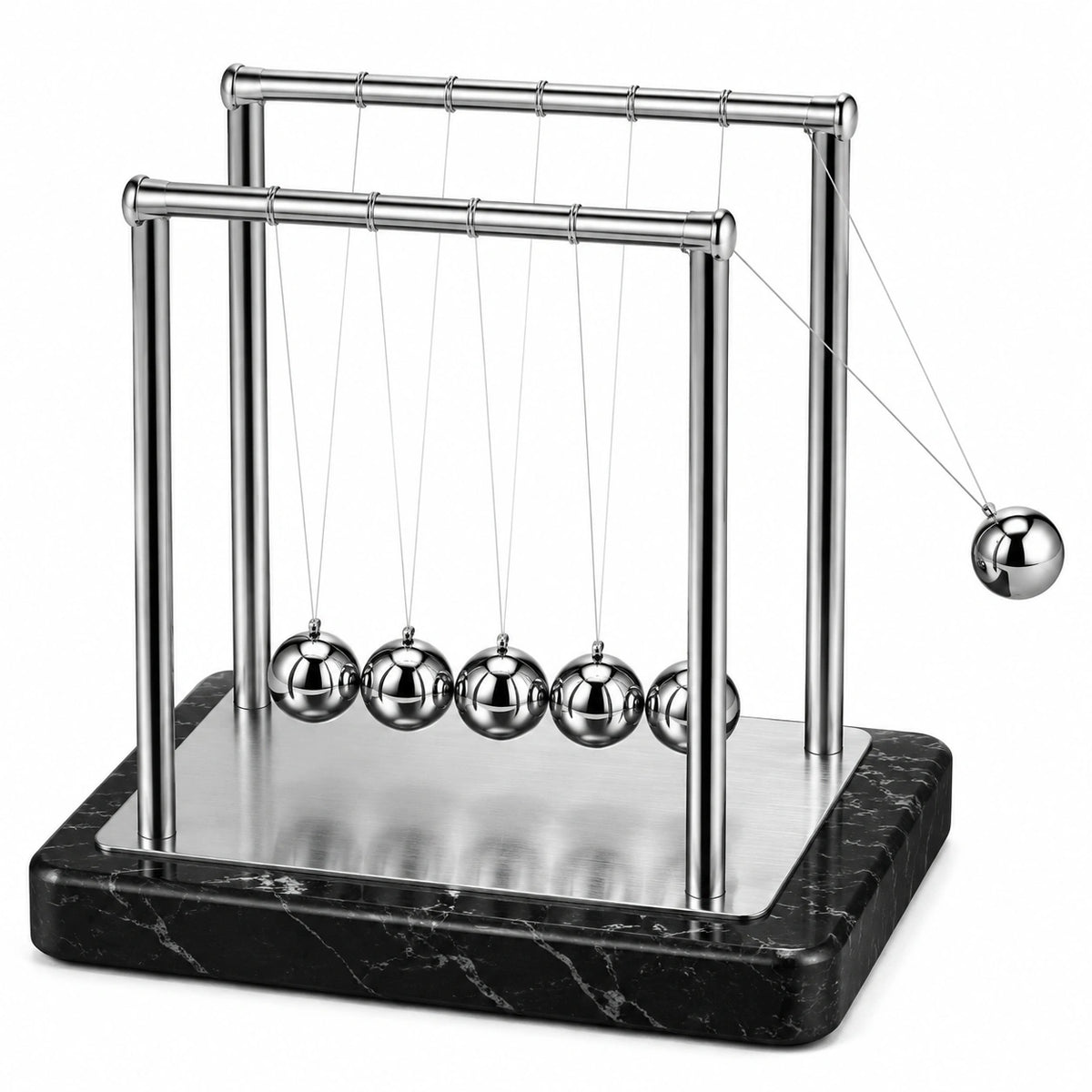 Pendule de Newton 28 x 16 x 25 cm en acier inoxydable argenté décoratif de bureau
