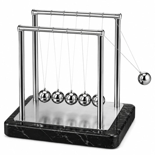 Pendule de Newton 28 x 16 x 25 cm en acier inoxydable argenté décoratif de bureau