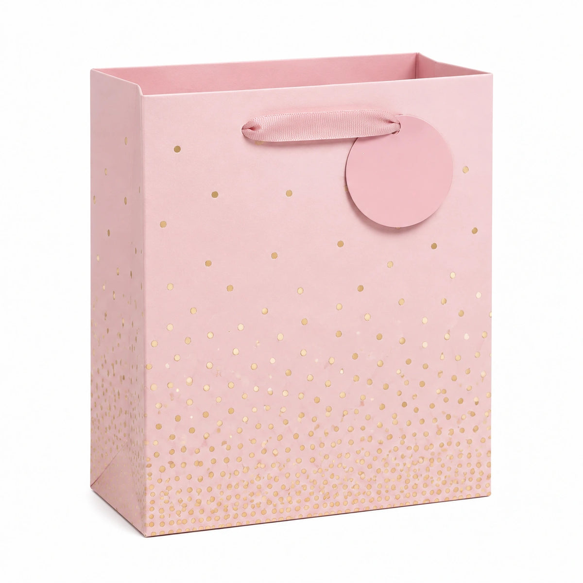Sac cadeau 26 x 12 x 32 cm en papier rose et doré à poignées ruban motif confettis